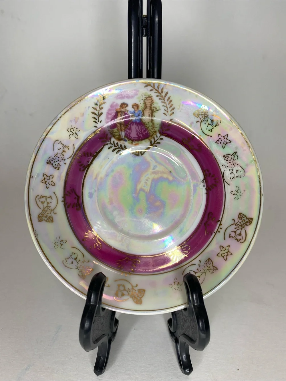 Vintage Iridescent Pink Lusterware Pedestal Demitasse Cup & Saucer Set - Royal